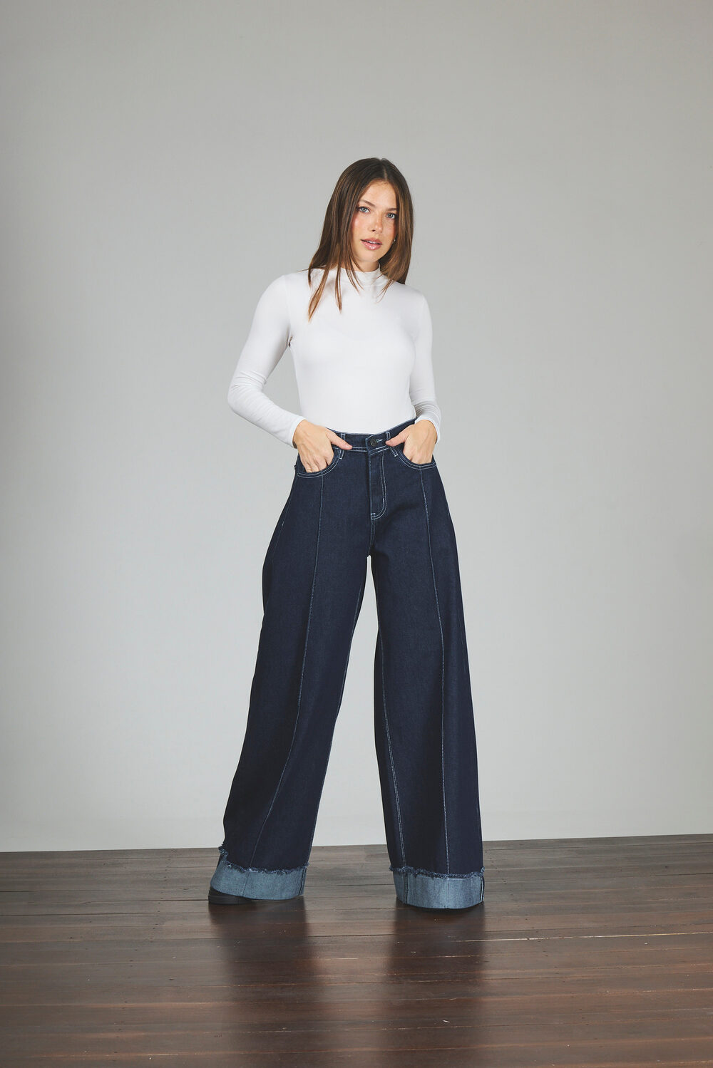 Maxi Baggy Azul Con Alforza Bota Dobles Rígido