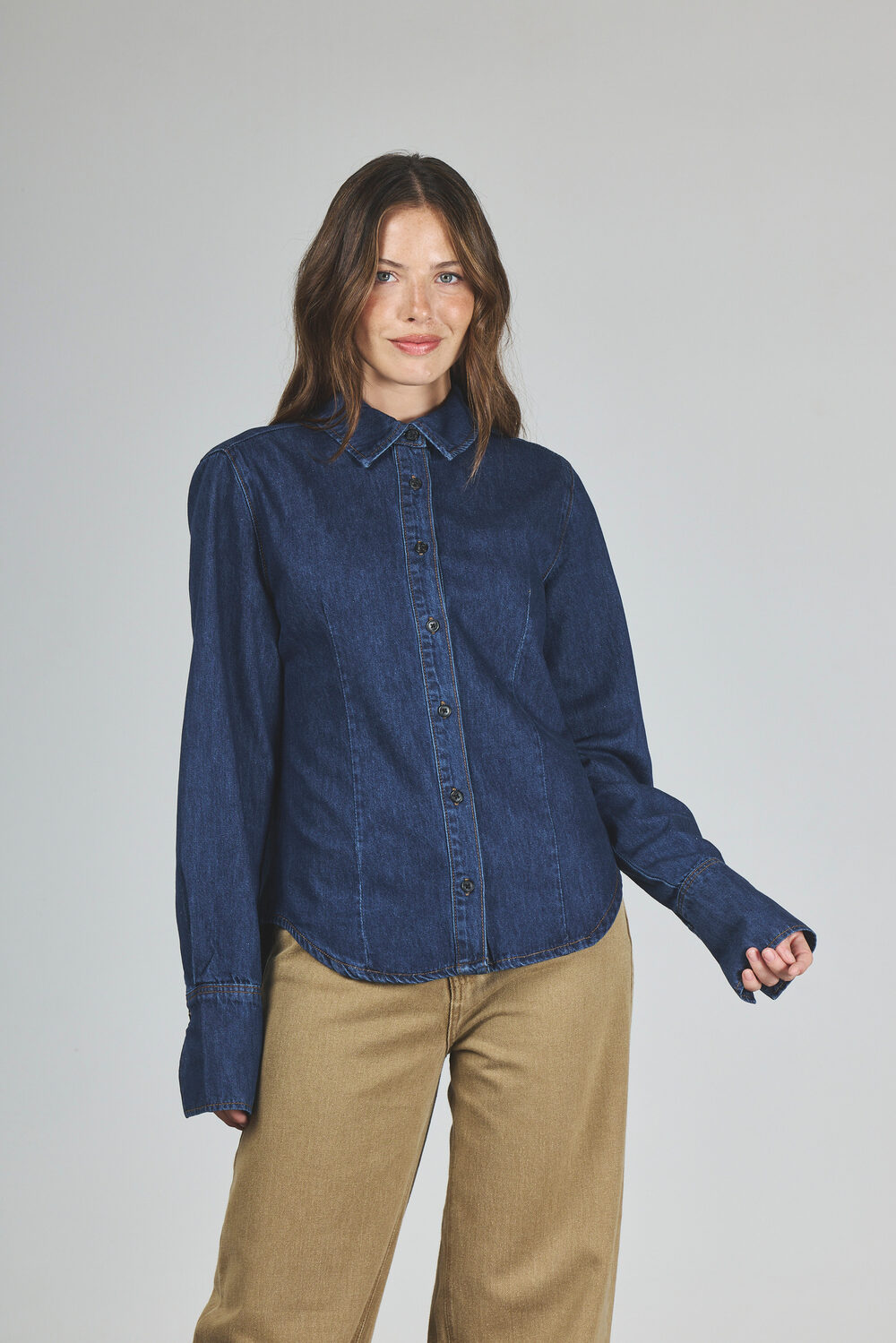 Camisa Azul Manga Larga Denim Rígido