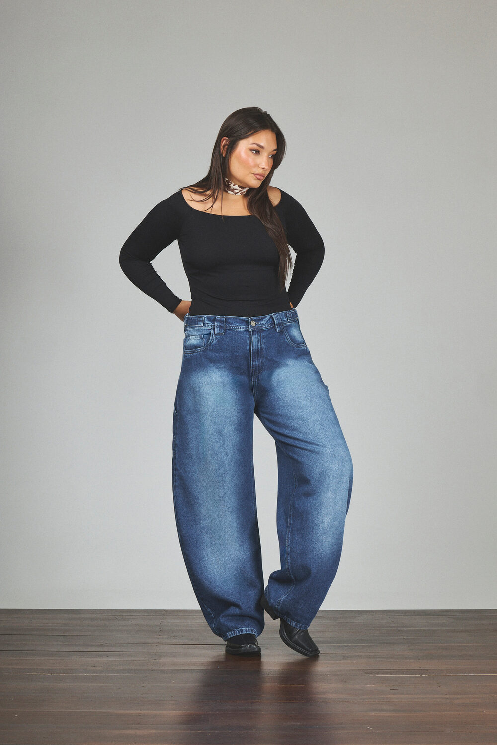 Jeans Ballon Azul Con Hebilla Rígido