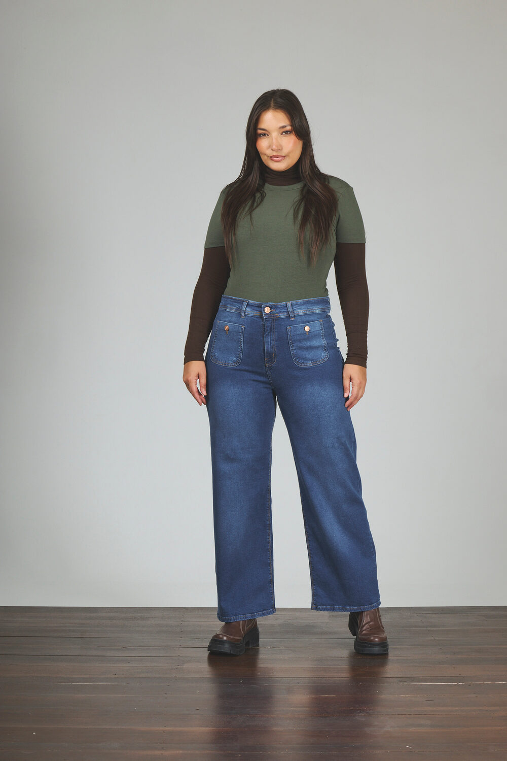 Dama Crop Wide Leg Stone Bolsillo Vista Elastizado