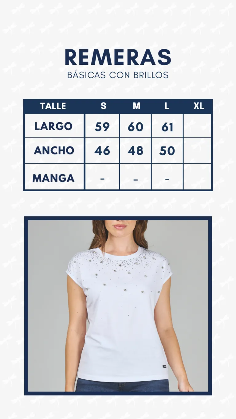 Tabla de medidas · Remeras básicas con brillo