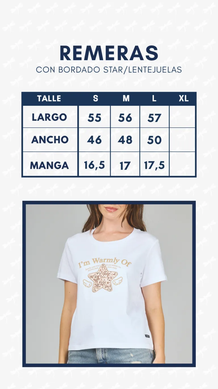 Tabla de medidas · Remera bordado Star / Lentejuelas