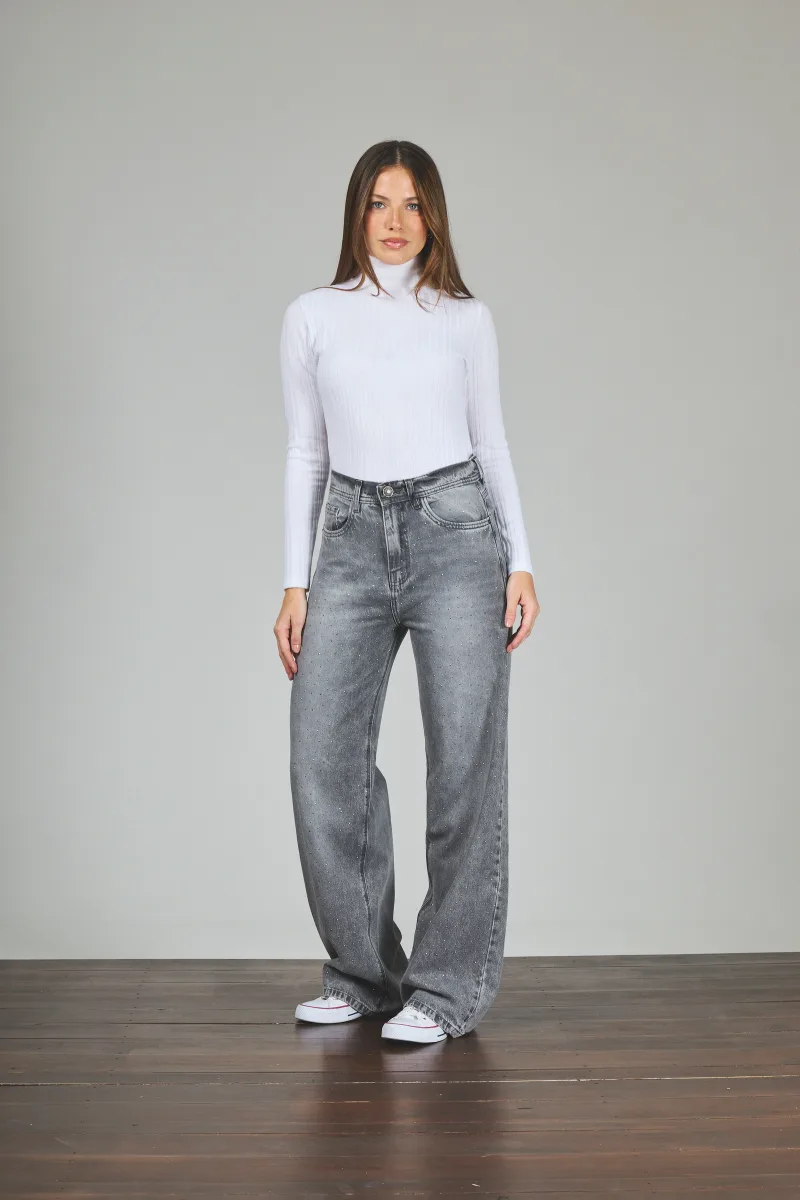 ART. 295 | WIDE LEG GRIS CON STRASS RÍGIDO