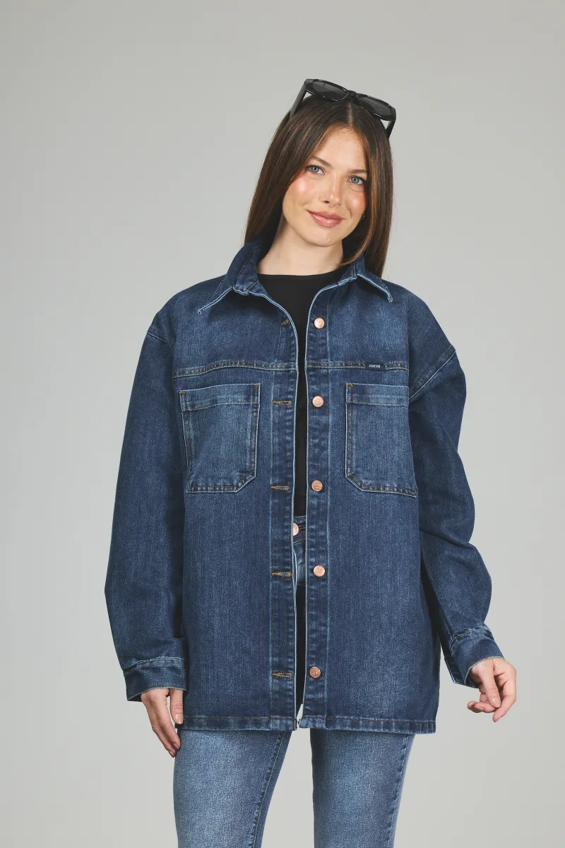 ART. 408 | CAMISA OVERSIZE AZUL CON ABERTURA LATERAL RÍGIDO