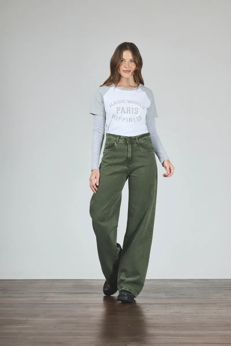 ART. 424 | WIDE LEG VERDE CLÁSICO RÍGIDO