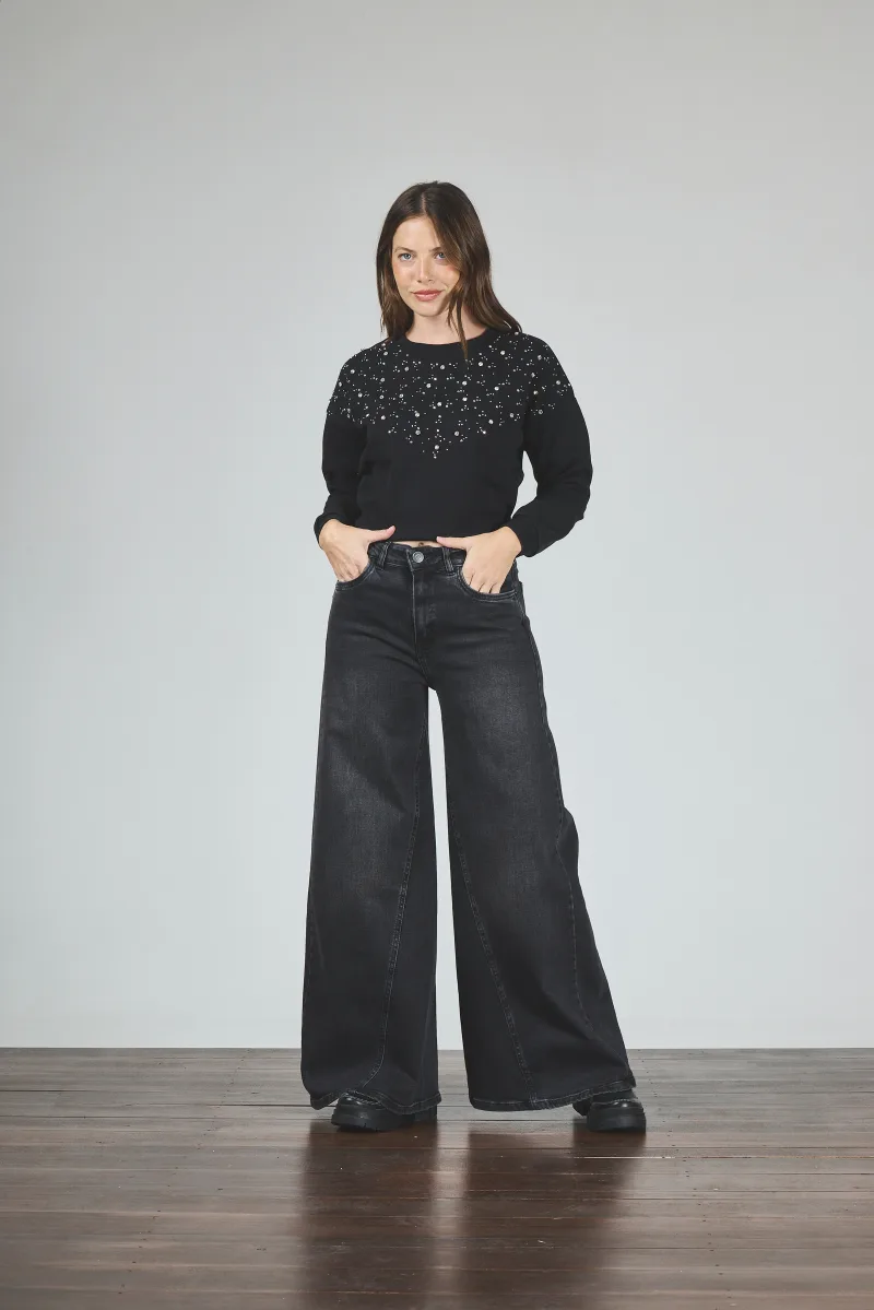 ART. 416 | MAXI BAGGY NEGRO DESTROYER OVERSIZE CON RECORTE ELASTIZADO