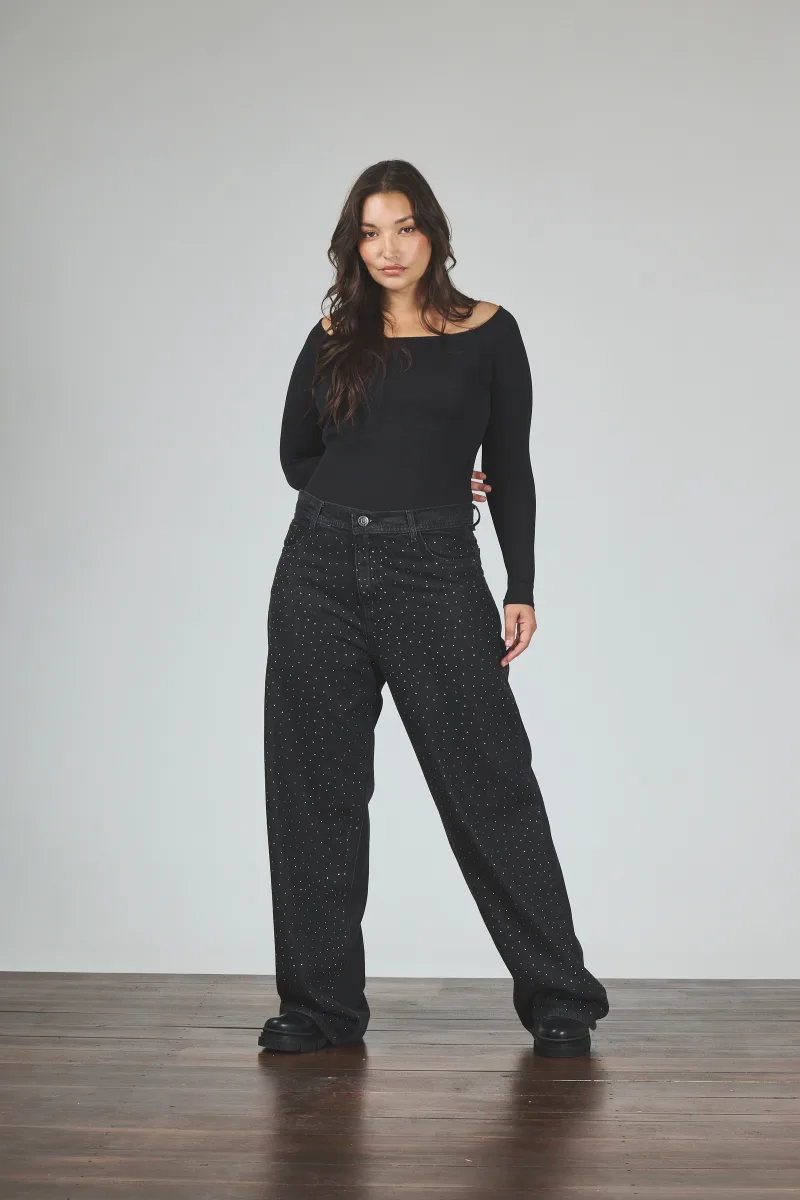 ART. 882 | WIDE LEG NEGRO CON STRAS RÍGIDO