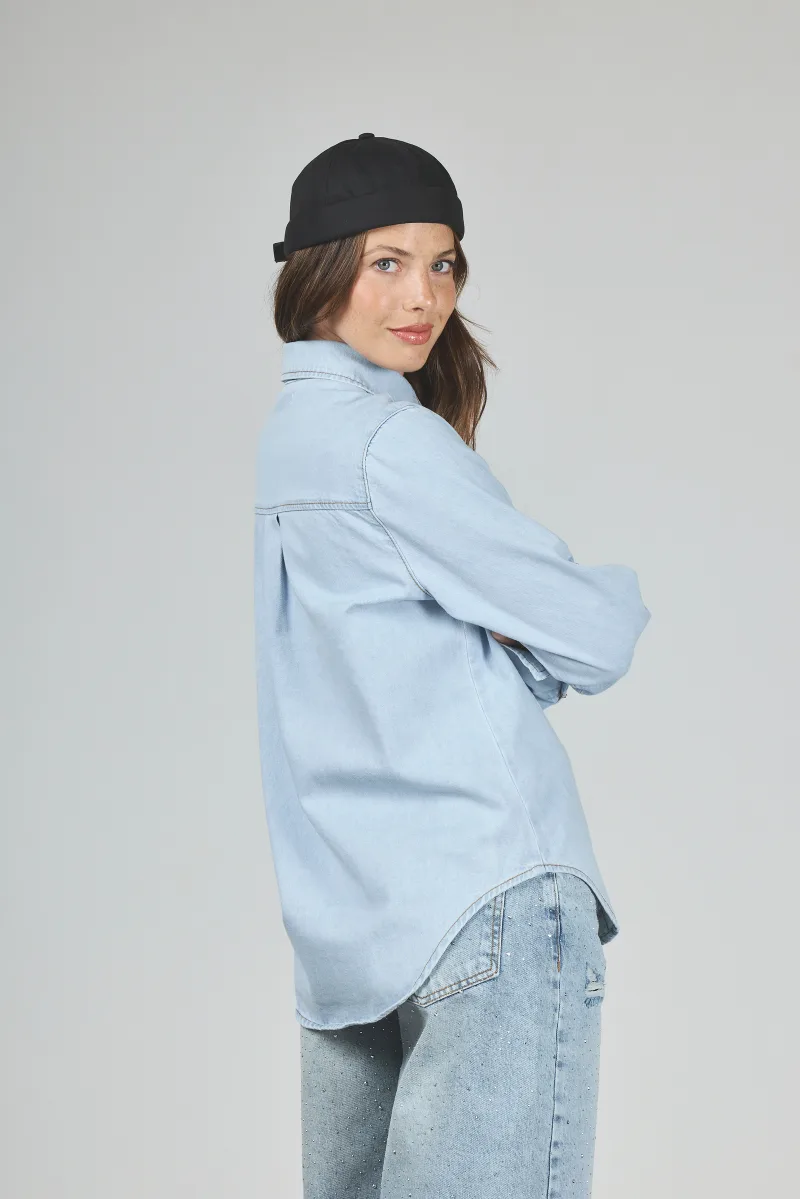 ART. 466 | CAMISA CELESTE MANGA LARGA DENIM RIGIDO