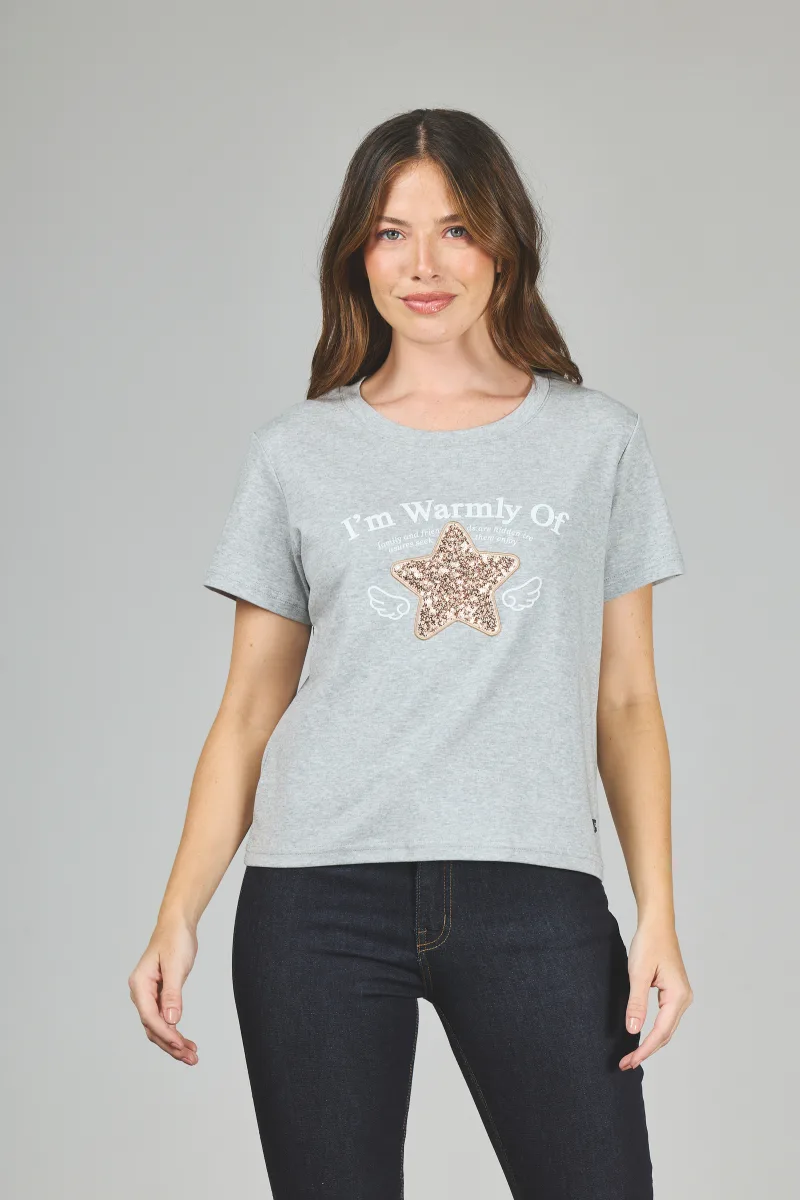 ART. A-43 | REMERA GRIS BORDADO STAR/LENTEJUELAS