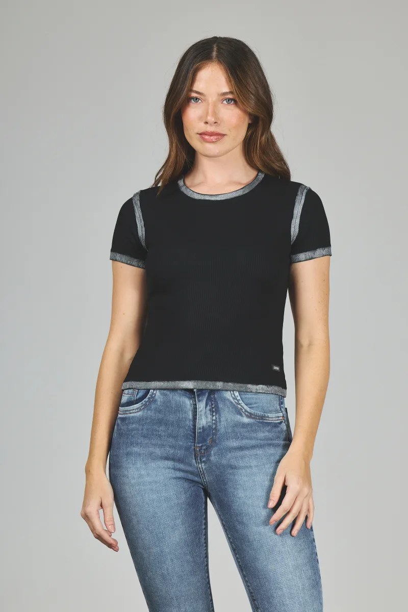ART. A-48 | REMERA NEGRA MORLEY C/BORDES PLATEADOS