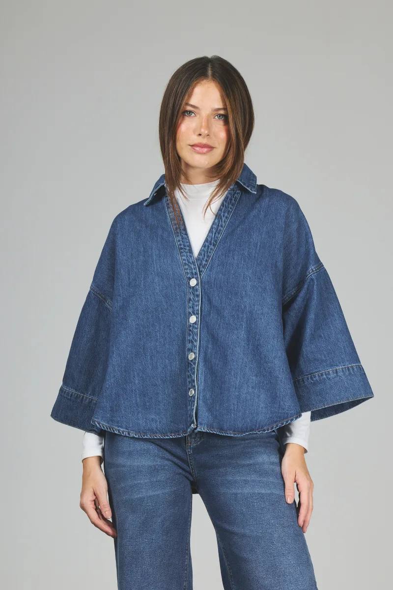 ART. 447 | CAMISA MANGA 3/4 STONE CUELLO EN V RÍGIDO
