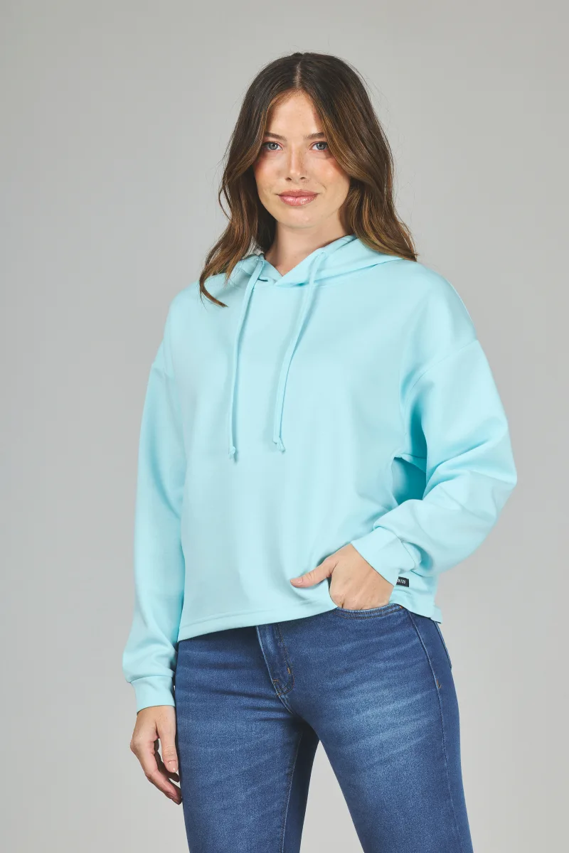 ART. A-64 | BUZO CROP CELESTE CON CAPUCHA LIBELULA