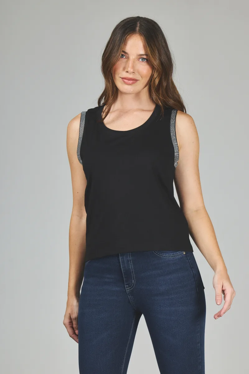 ART. A-40 | REMERA NEGRA SIN MANGA CON BRILLO
