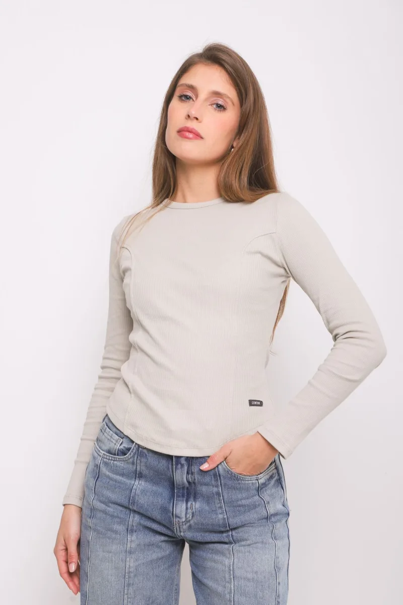 ART. A-123 | REMERA CUELLO REDONDO RECORTE DIOR BEIGE MORLEY ALGODÓN