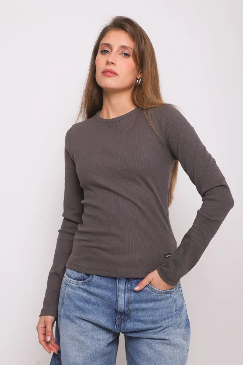 ART. A-120 | REMERA MANGA LARGA GRIS BASICO MORLEY ALGODÓN