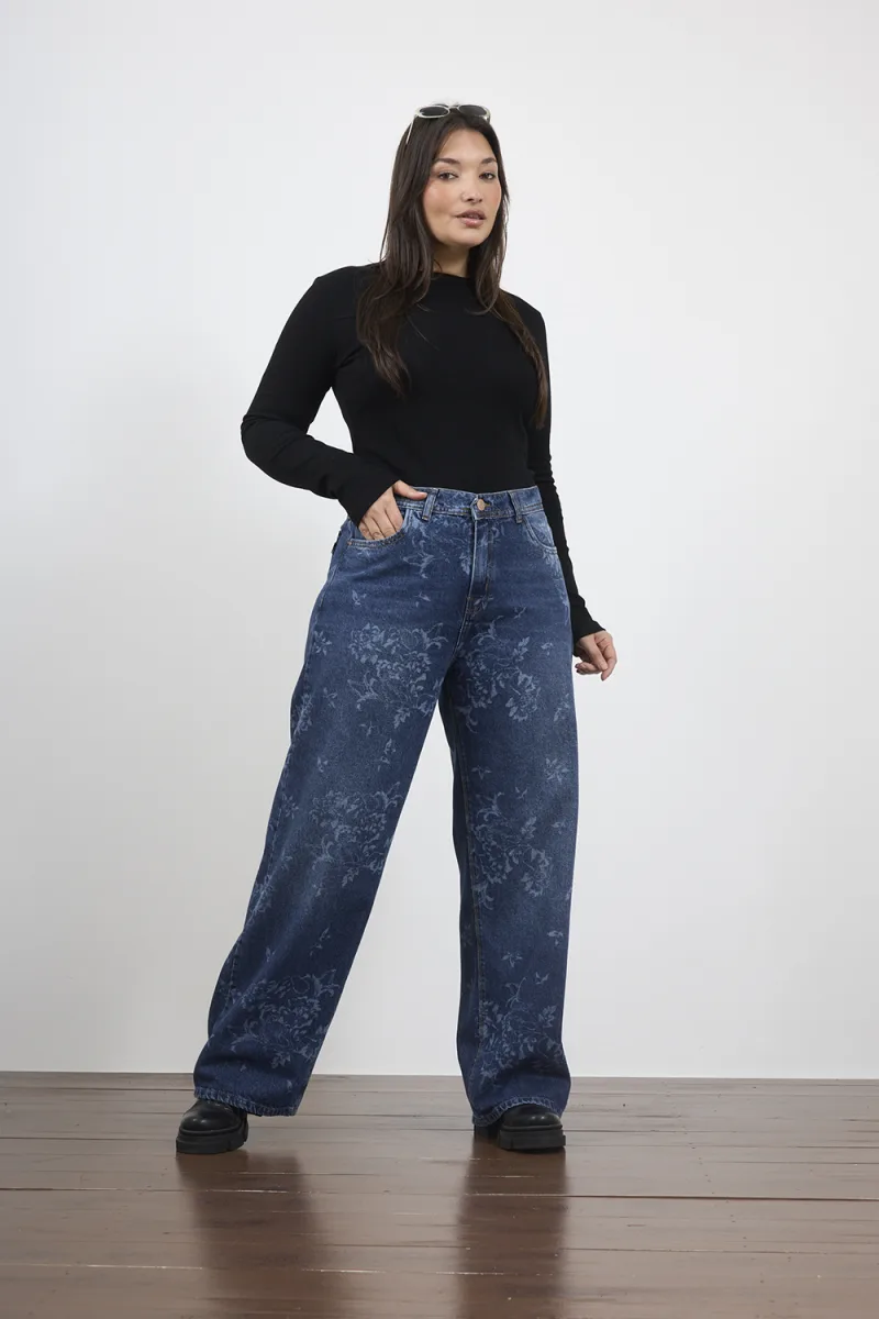 ART. 913 | WIDE LEG AZUL CON ESTAMPADO RÍGIDO