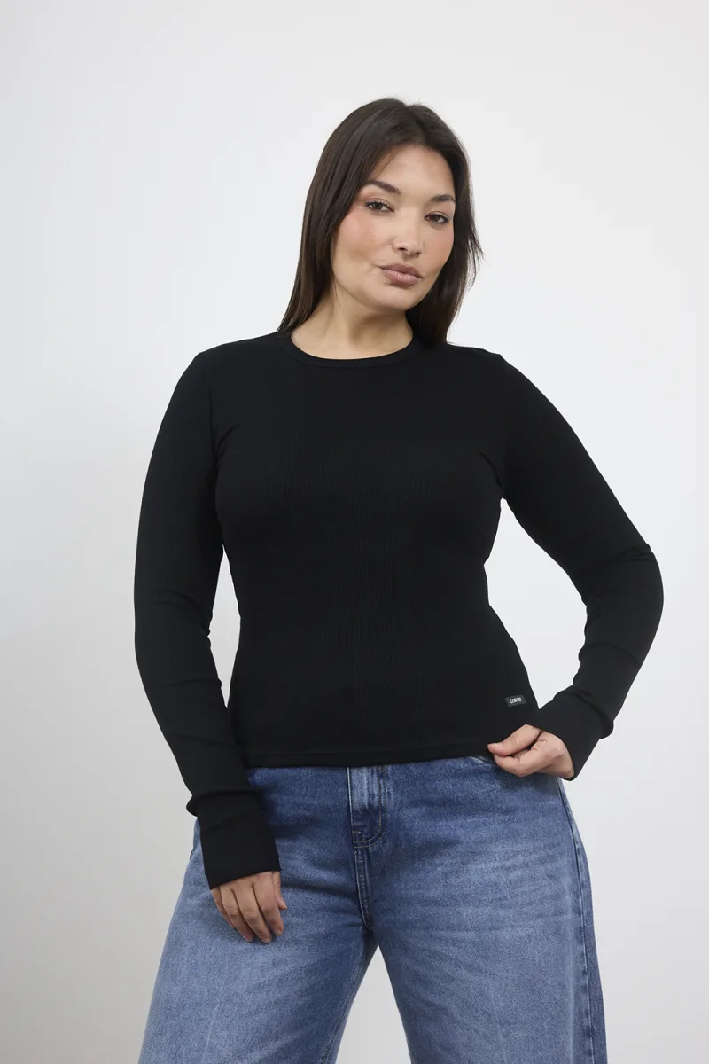 ART. E-726 | REMERA MANGA LARGA NEGRO BASICO MORLEY ALGODON