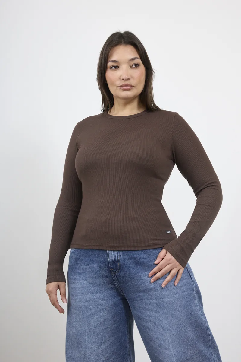 ART. E-727 | REMERA MANGA LARGA CHOCOLATE BASICO MORLEY ALGODON