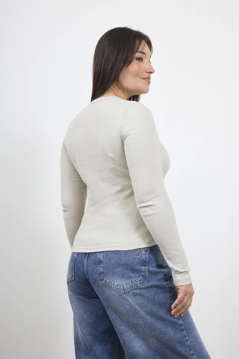 ART. E-729 | REMERA MANGA LARGA BEIGE BASICO MORLEY ALGODON