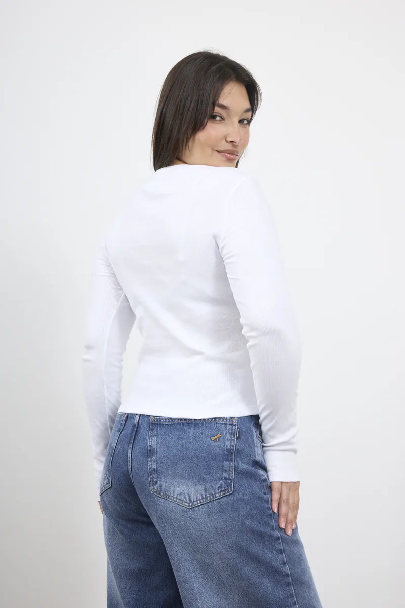 ART. E-730 | REMERA MANGA LARGA RECORTE DIOR BLANCO MORLEY ALGODON