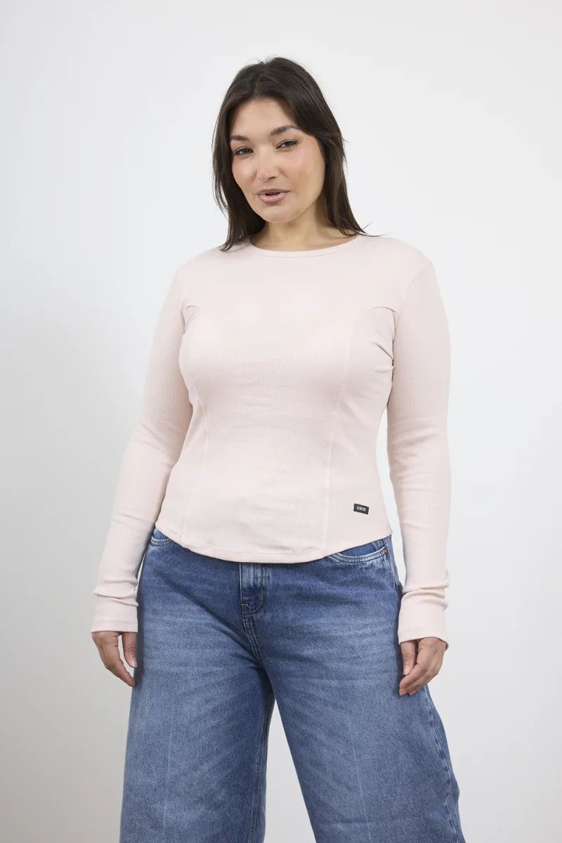 ART. E-731 | REMERA MANGA LARGA RECORTE DIOR ROSA MORLEY ALGODON