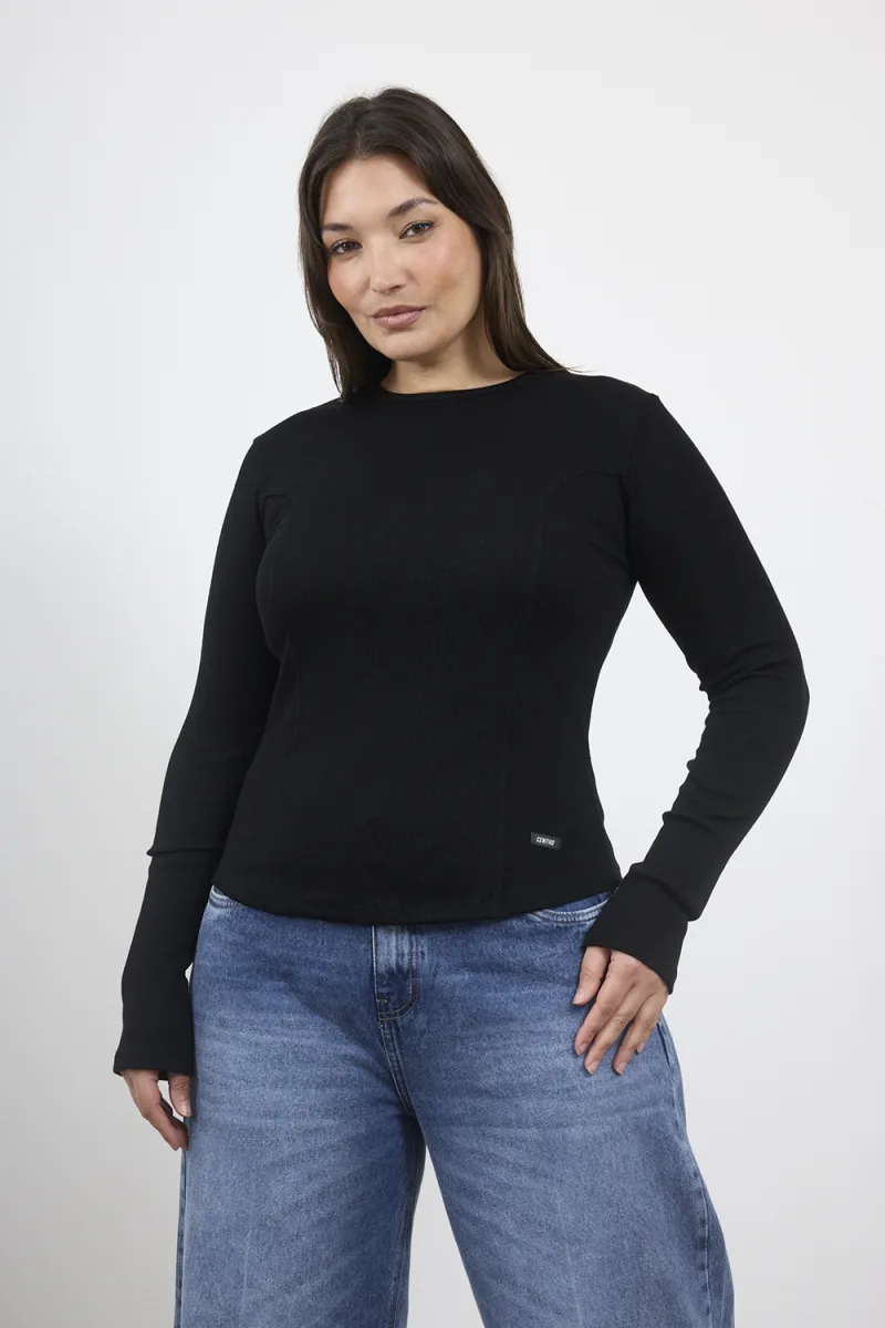 ART. E-733 | REMERA MANGA LARGA RECORTE DIOR NEGRO MORLEY ALGODON