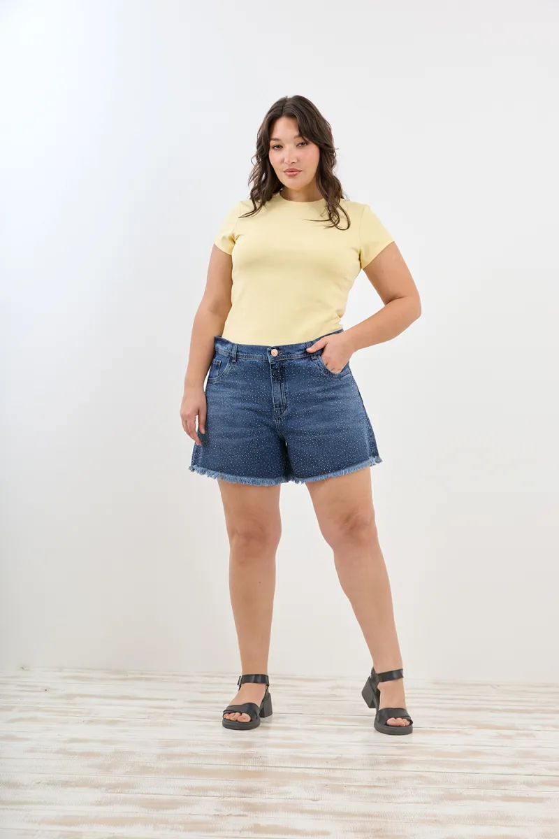 ART. M-579 | SHORT AZUL CON BRILLO DEFLECADO RÍGIDO