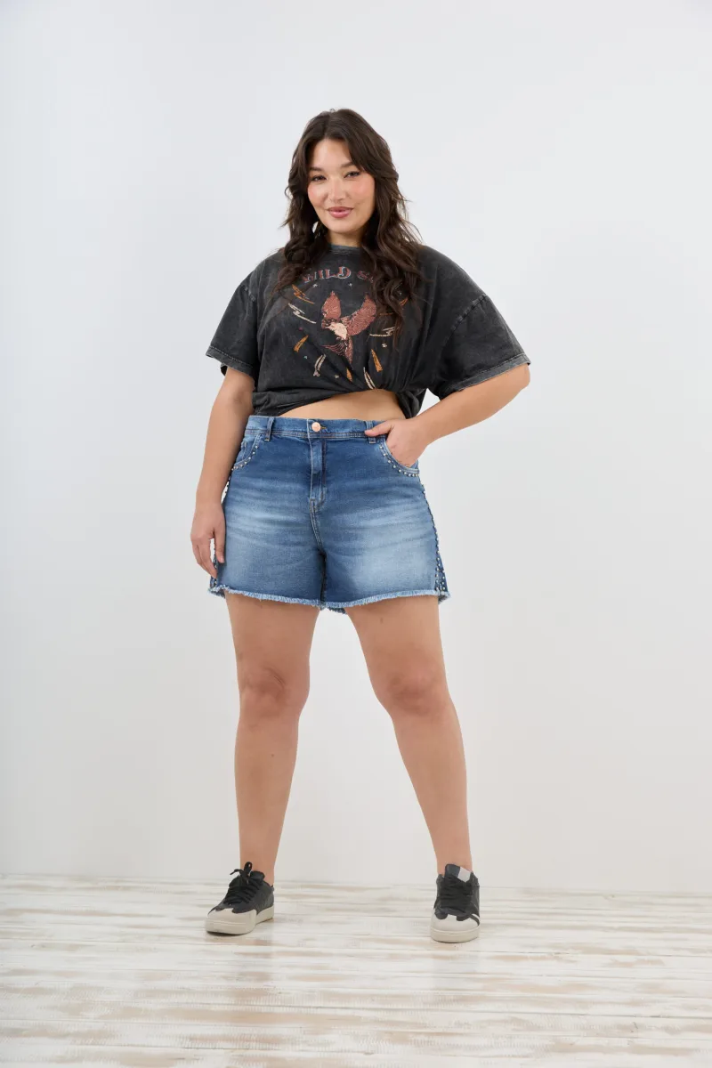 ART. M-581 | SHORT AZUL TACHA LATERAL ELASTIZADO